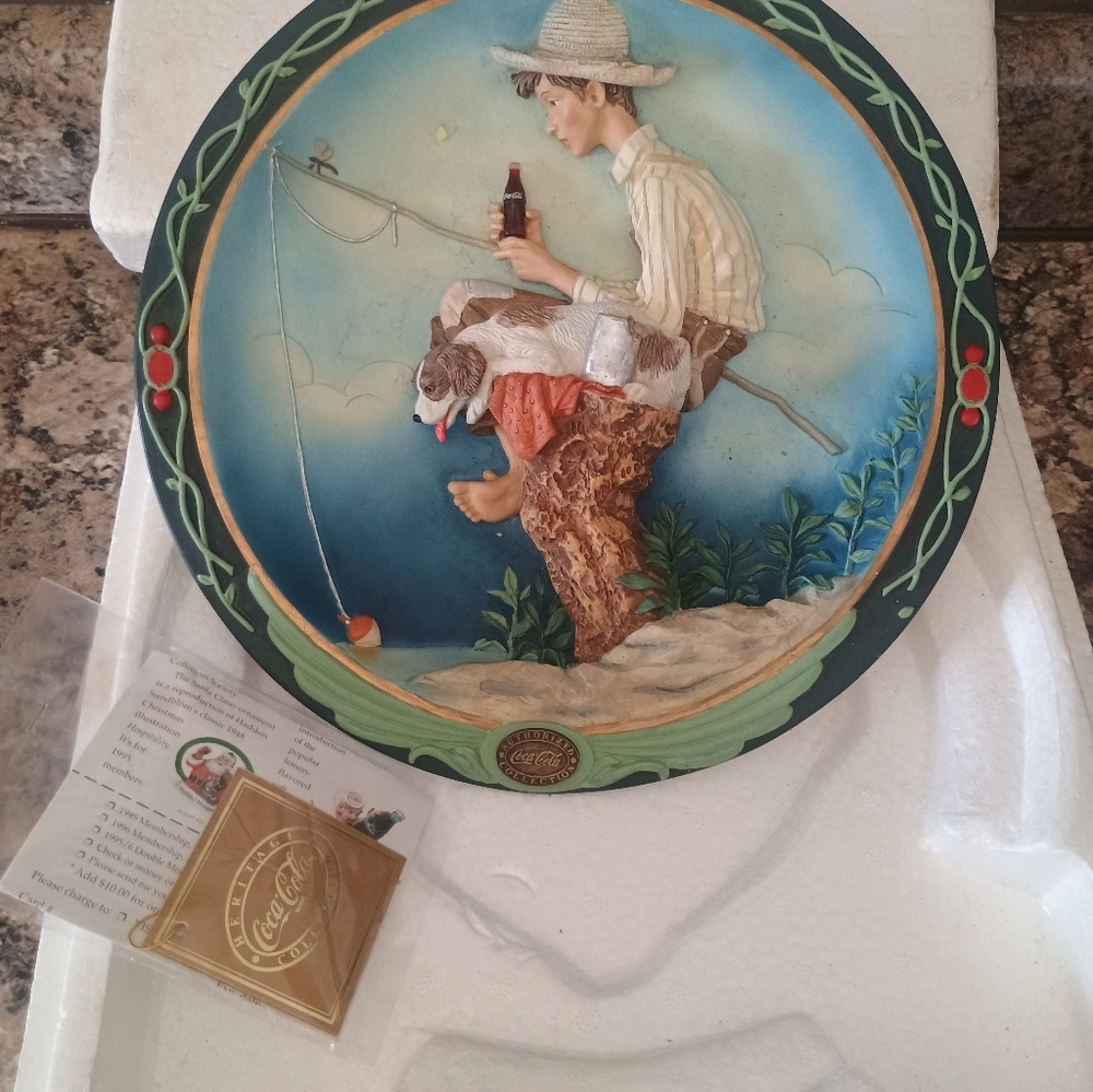 Norman Rockwell Out Fishin Coca Cola Commemorative Edition Plate. With COA - Picture 8 of 11